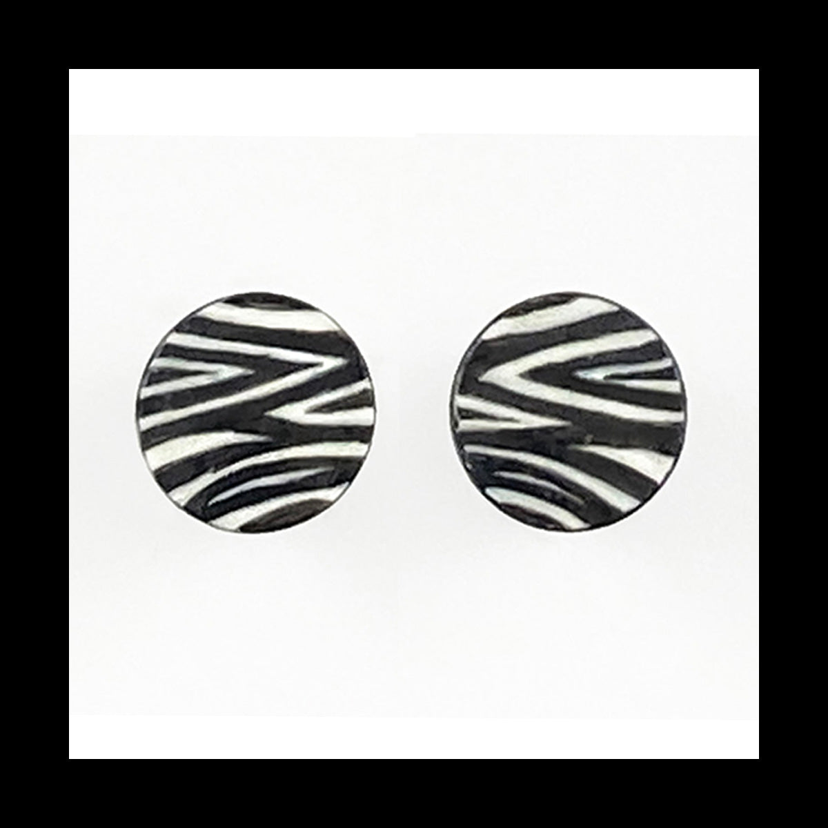 Plugs - 0g 8mm Zebra Stripes - Hand Painted Clay Gauge Earrings in Steel