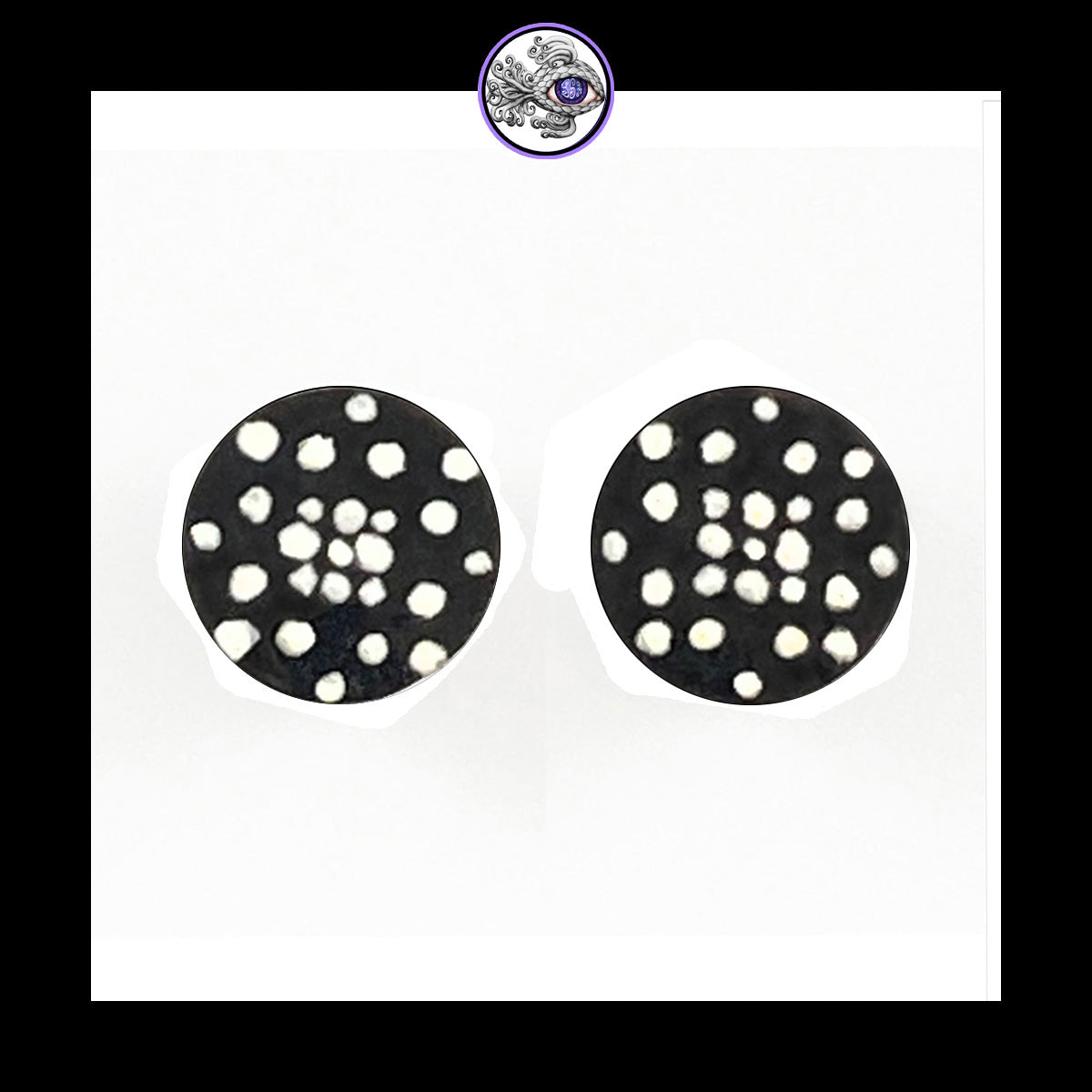 Plugs - 0g 8mm Black & White Dots - Hand Painted Clay Gauge Earrings