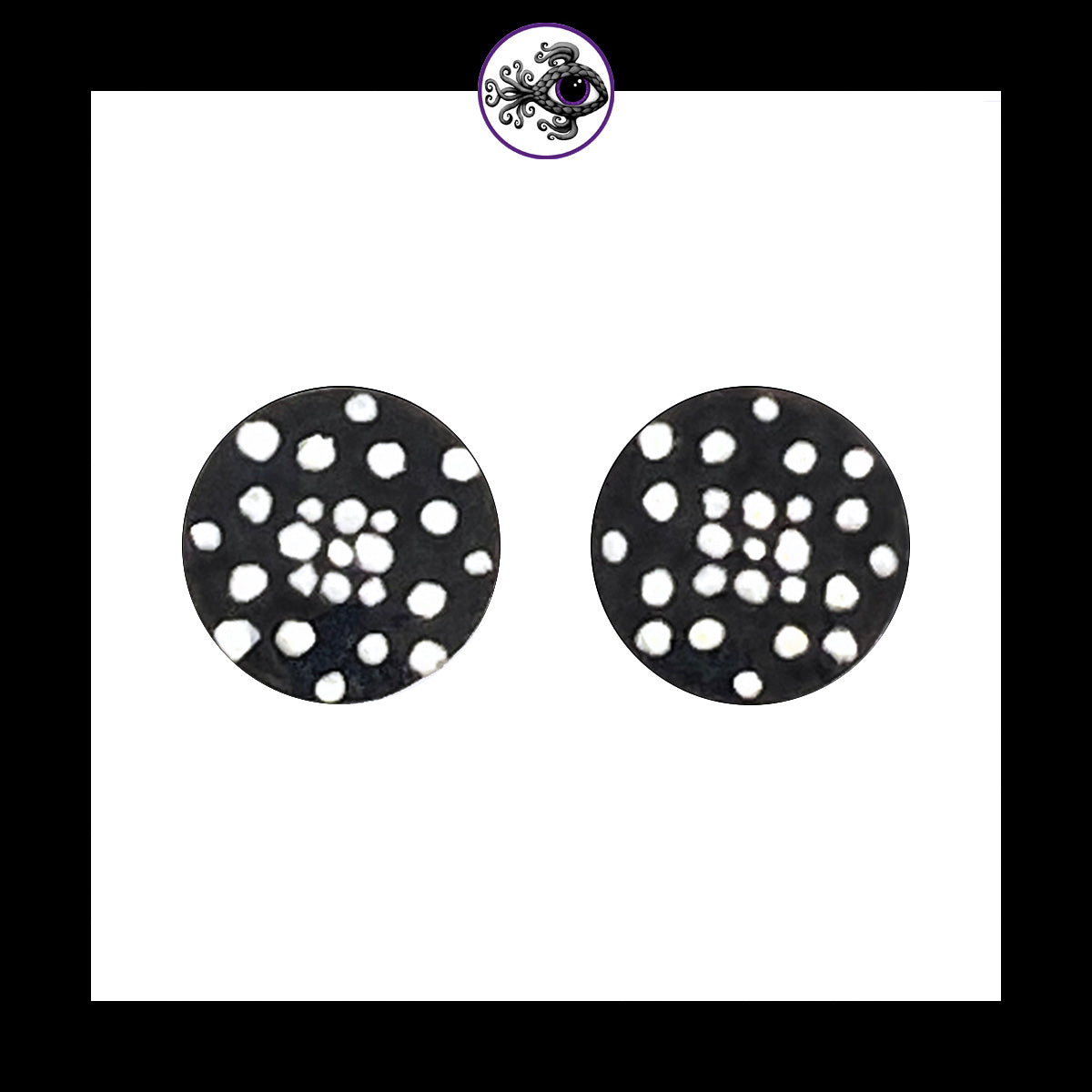 Plugs - 0g 8mm Black & White Dots - Hand Painted Clay Gauge Earrings