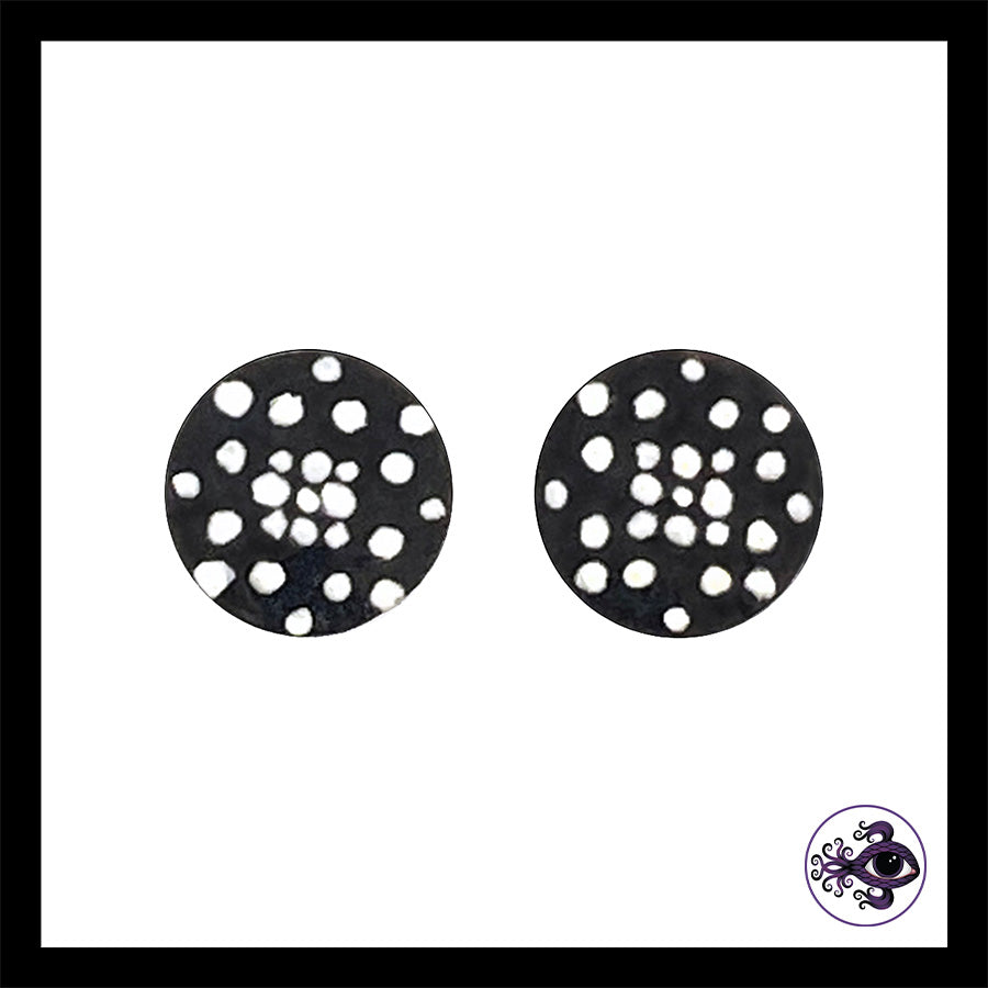 Plugs - 0g 8mm Black & White Dots - Hand Painted Clay Gauge Earrings