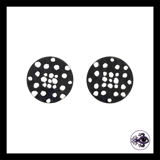 Plugs - 0g 8mm Black & White Dots - Hand Painted Clay Gauge Earrings