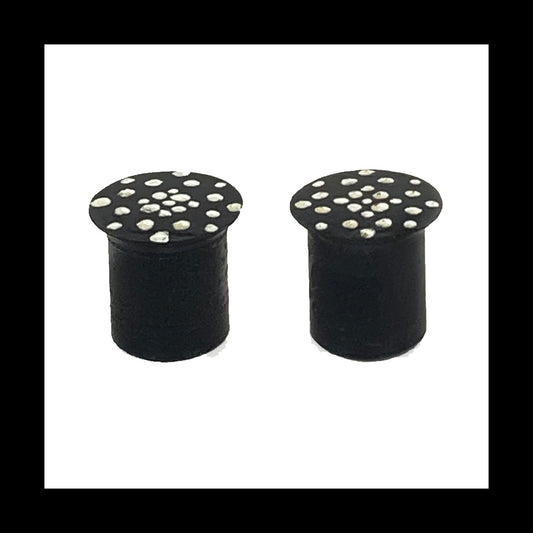 0g 8mm Black and White Dots Hand Painted Clay Plug Gauge Earrings
