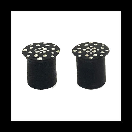 Plugs - 0g 8mm Black & White Dots - Hand Painted Clay Gauge Earrings