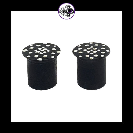 Plugs - 0g 8mm Black & White Dots - Hand Painted Clay Gauge Earrings