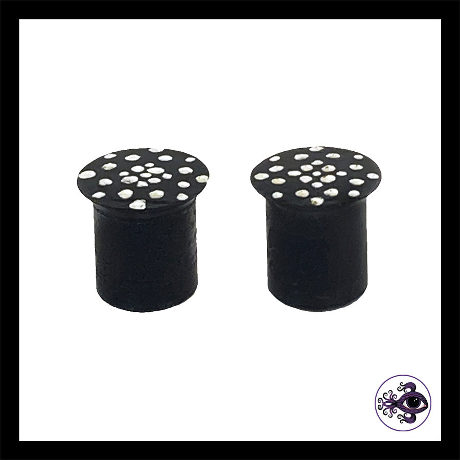 Plugs - 0g 8mm Black & White Dots - Hand Painted Clay Gauge Earrings