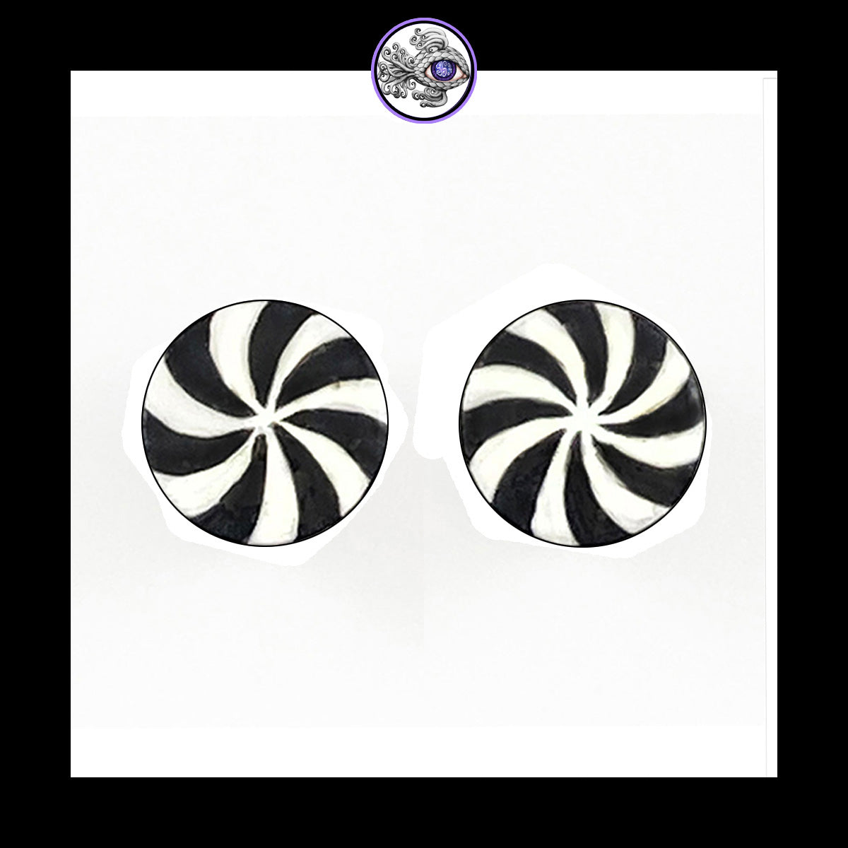 Plugs - 00g 10mm Black & White Swirl - Hand Painted Clay Gauge Earrings in Steel