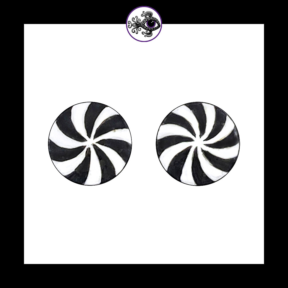 Plugs - 00g 10mm Black & White Swirl - Hand Painted Clay Gauge Earrings in Steel