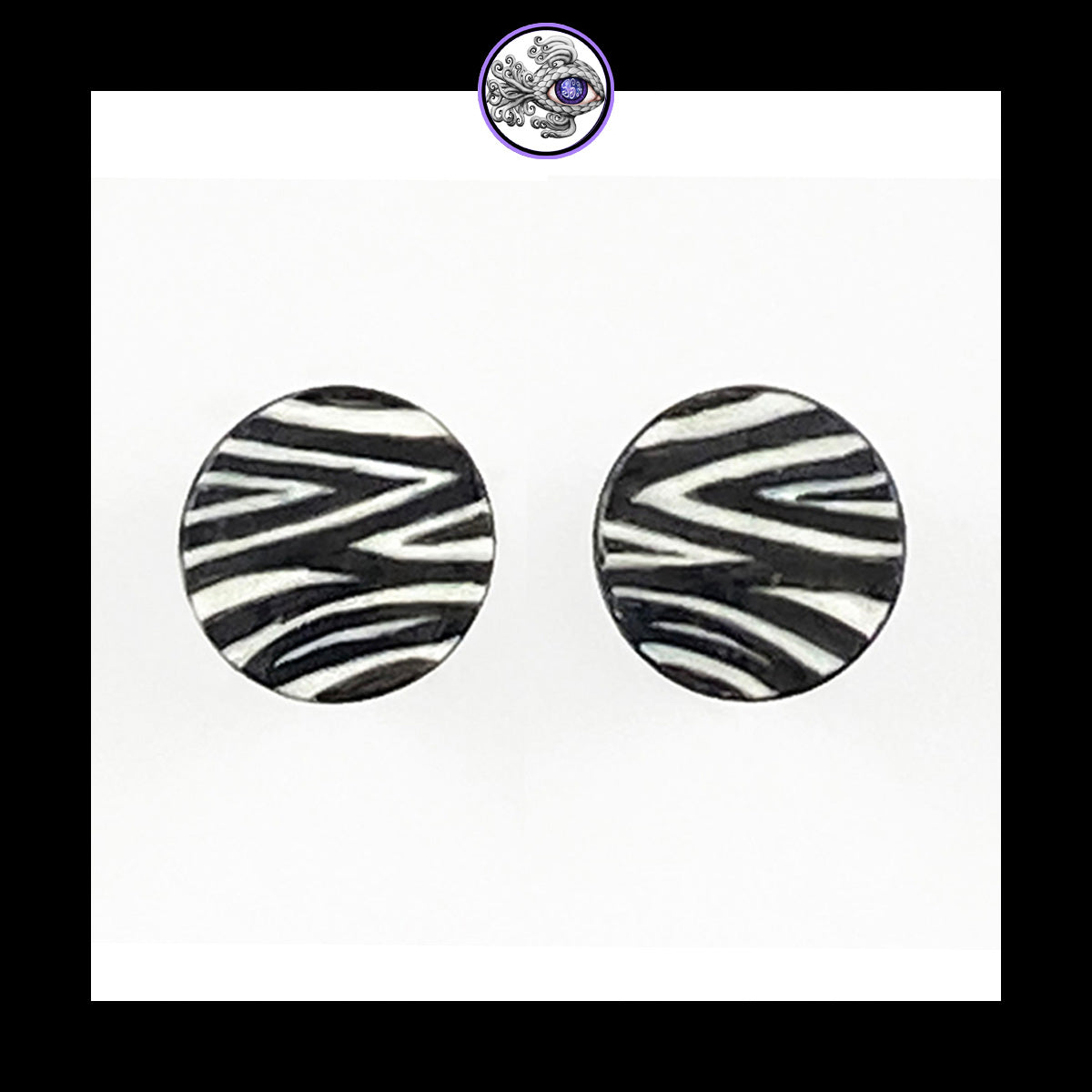 Plugs - 0g 8mm Zebra Stripes - Hand Painted Clay Gauge Earrings in Steel