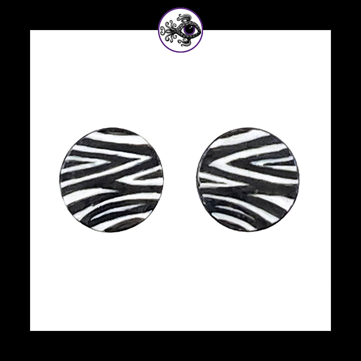 Plugs - 0g 8mm Zebra Stripes - Hand Painted Clay Gauge Earrings in Steel