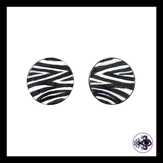 Plugs - 0g 8mm Zebra Stripes - Hand Painted Clay Gauge Earrings in Steel