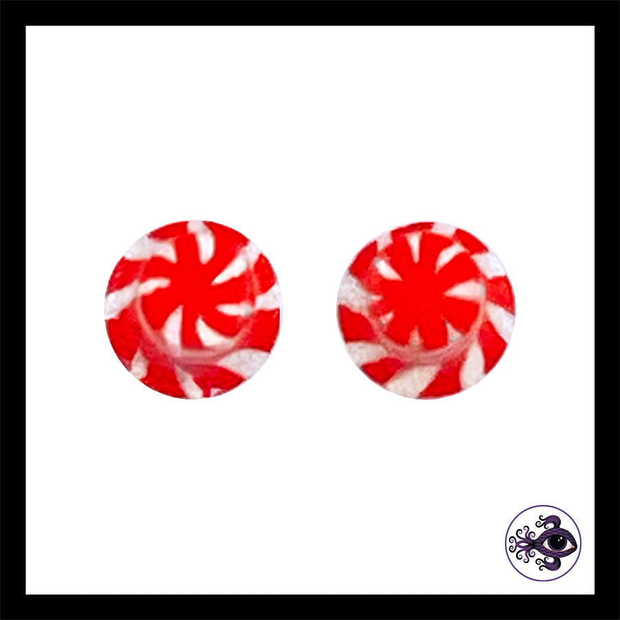Plugs - 4g 5mm Candy Cane - Handmade & Painted Clay Gauge Earrings