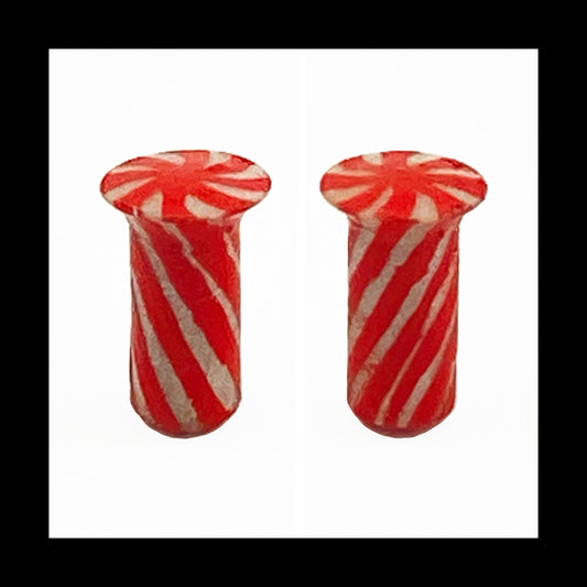 Plugs - 4g 5mm Candy Cane - Handmade & Painted Clay Gauge Earrings