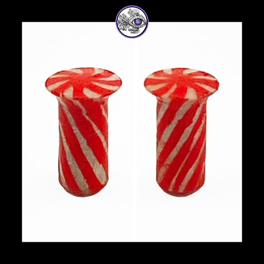 Plugs - 4g 5mm Candy Cane - Handmade & Painted Clay Gauge Earrings