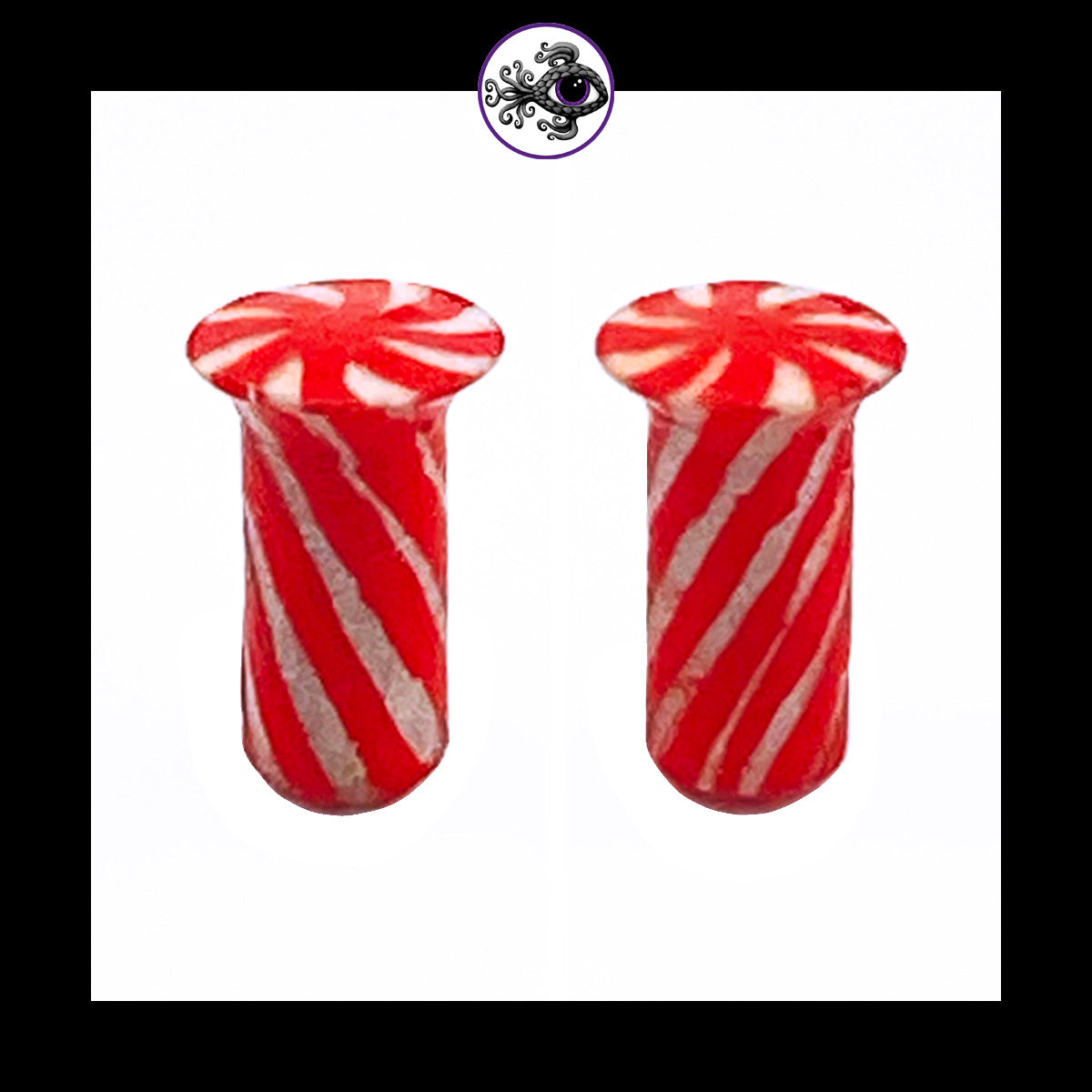 Plugs - 4g 5mm Candy Cane - Handmade & Painted Clay Gauge Earrings