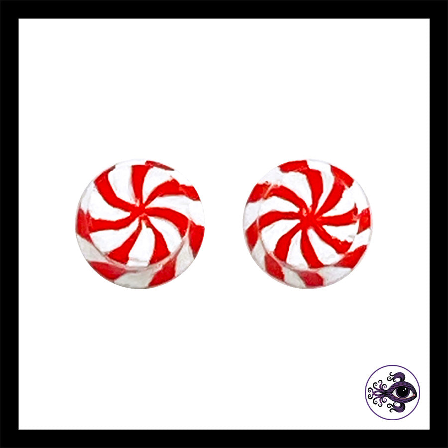 Plugs - 2g 6mm Candy Cane - Hand Painted Clay Gauge Earrings