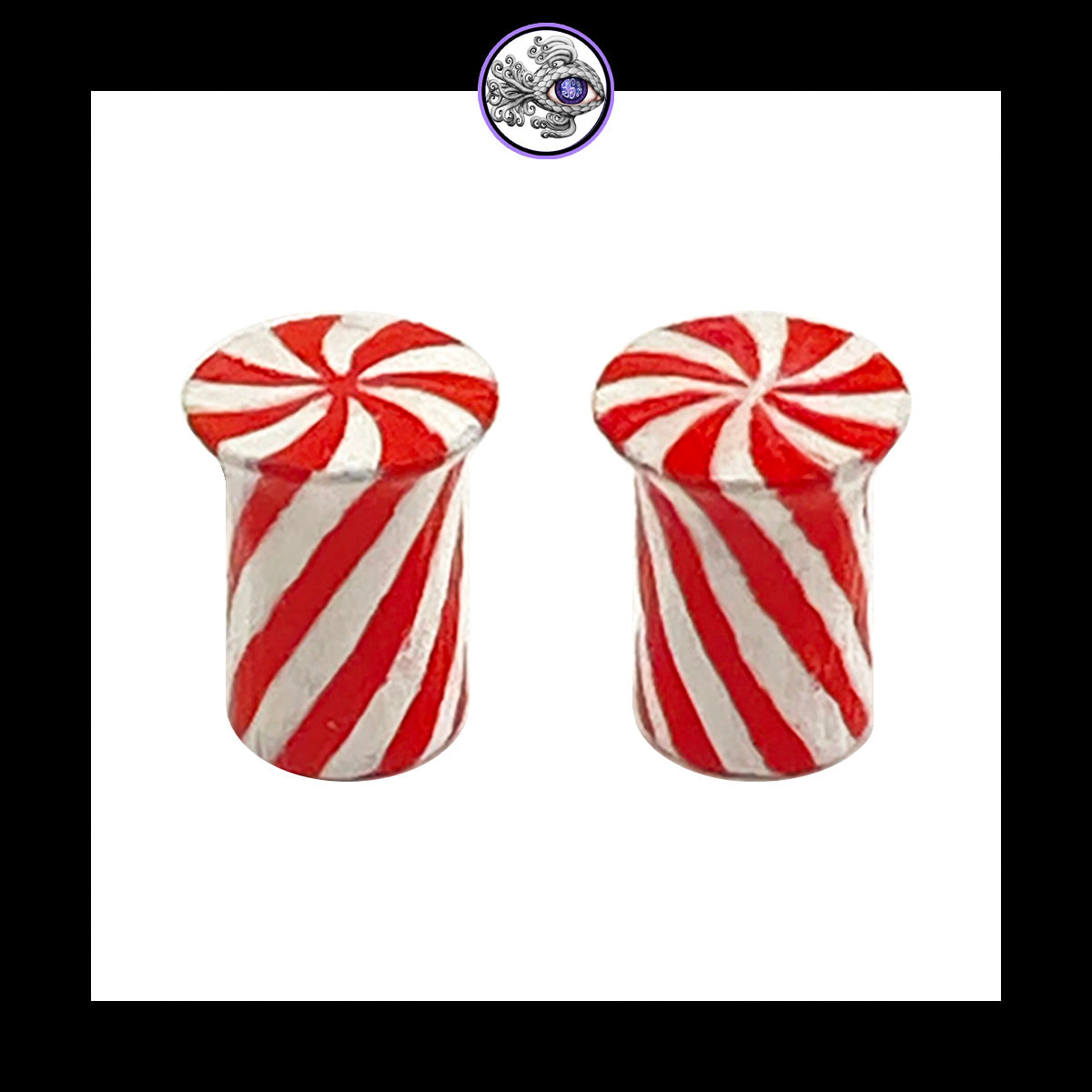 Plugs - 2g 6mm Candy Cane - Hand Painted Clay Gauge Earrings