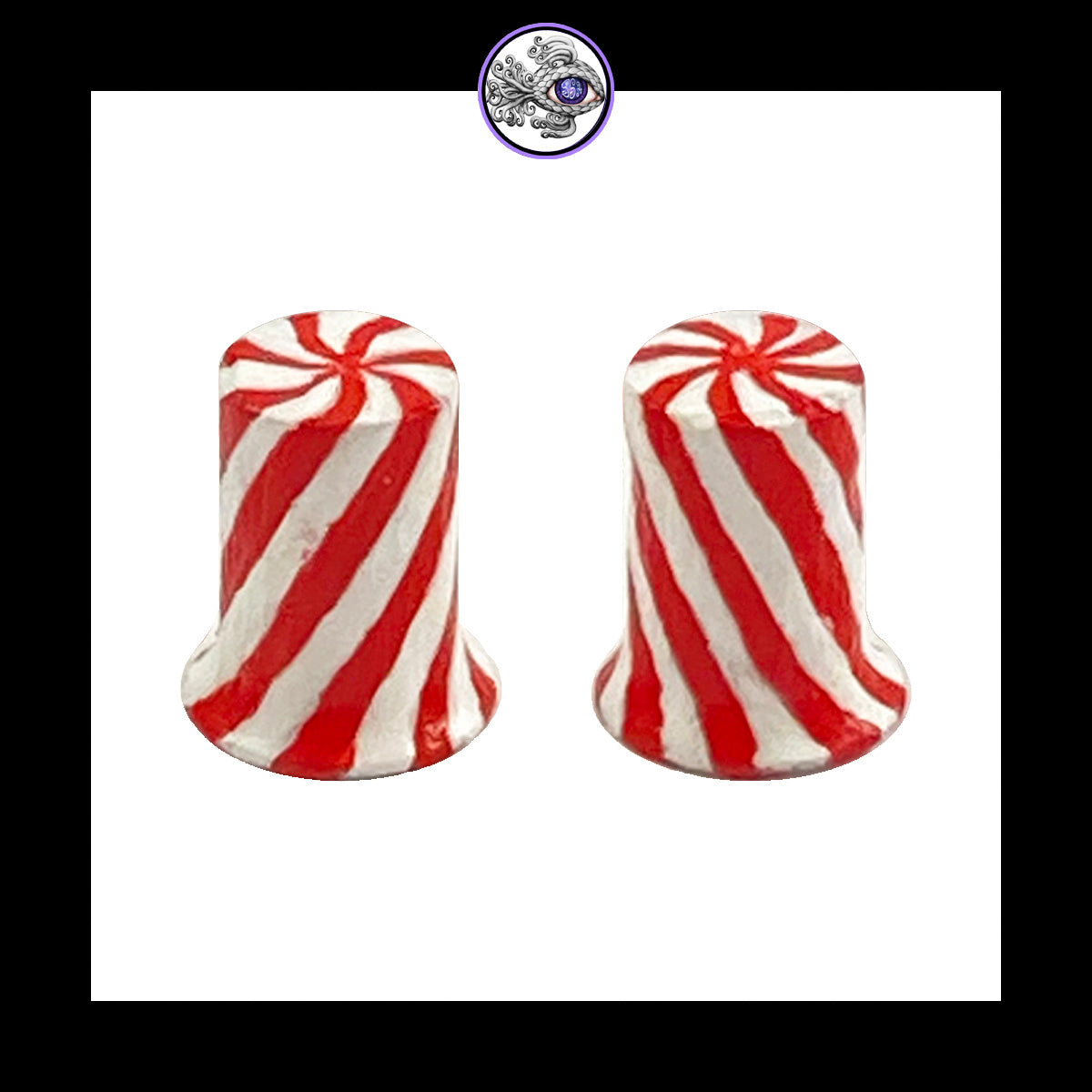 Plugs - 2g 6mm Candy Cane - Hand Painted Clay Gauge Earrings