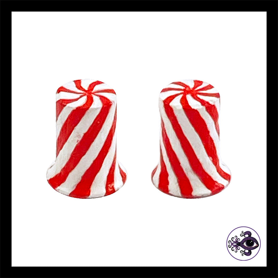 Plugs - 2g 6mm Candy Cane - Hand Painted Clay Gauge Earrings