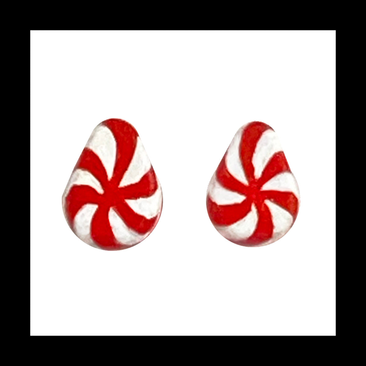 Plugs - 1g 7mm Candy Cane Teardrop - Hand Painted & Sculpted Clay Gauge Earrings