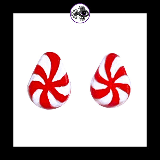 Plugs - 1g 7mm Candy Cane Teardrop - Hand Painted & Sculpted Clay Gauge Earrings