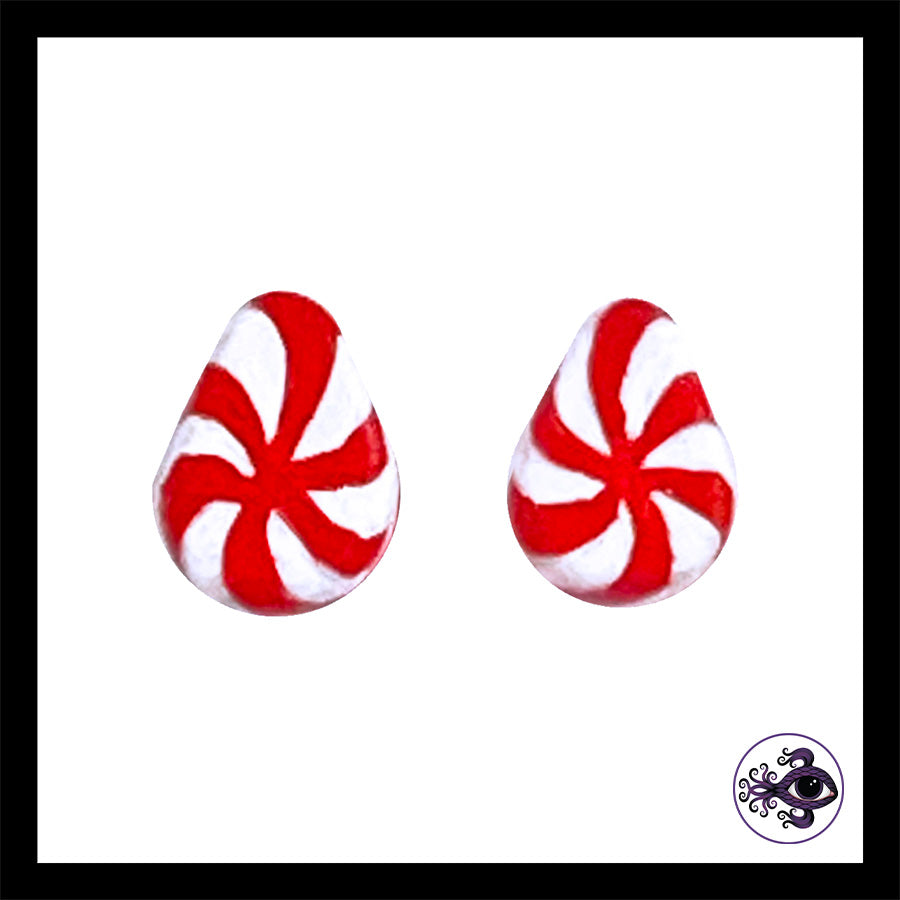 Plugs - 1g 7mm Candy Cane Teardrop - Hand Painted & Sculpted Clay Gauge Earrings