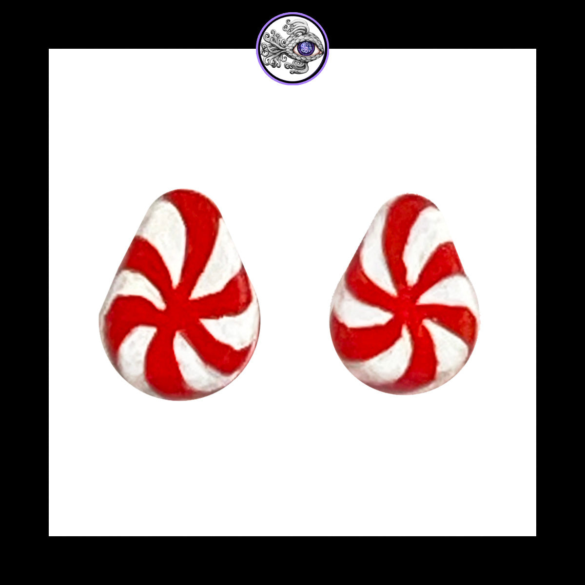 Plugs - 1g 7mm Candy Cane Teardrop - Hand Painted & Sculpted Clay Gauge Earrings