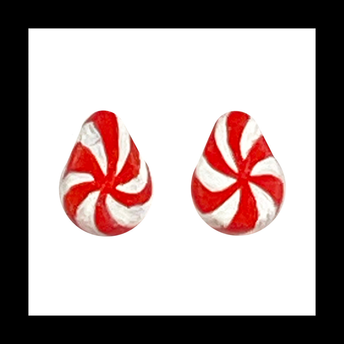 Plugs - 1g 7mm Candy Cane Teardrop - Hand Painted & Sculpted Clay Gauge Earrings