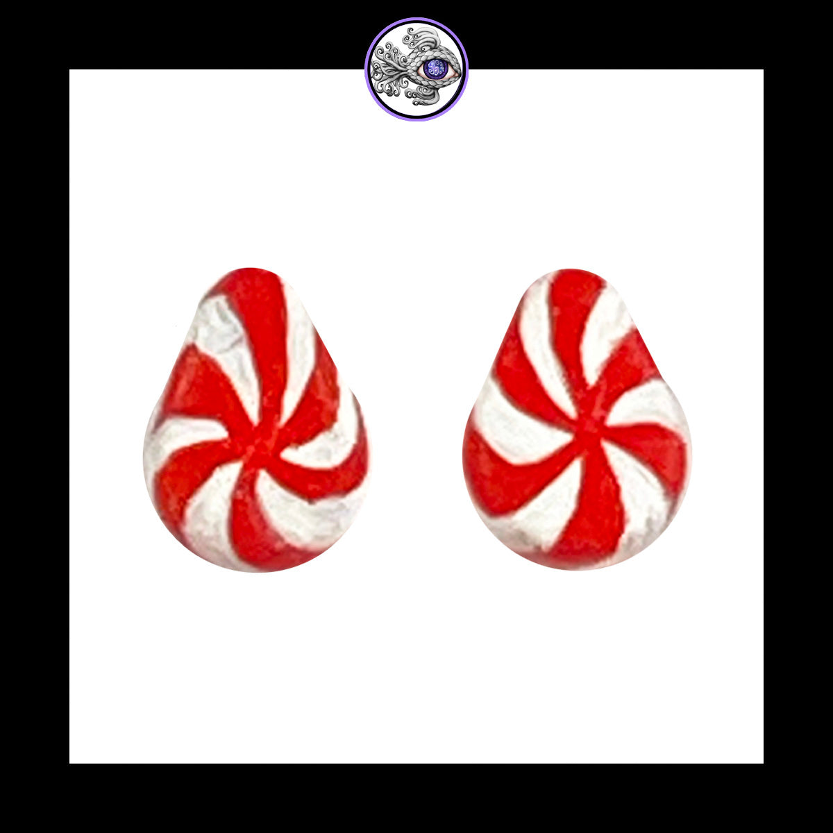 Plugs - 1g 7mm Candy Cane Teardrop - Hand Painted & Sculpted Clay Gauge Earrings