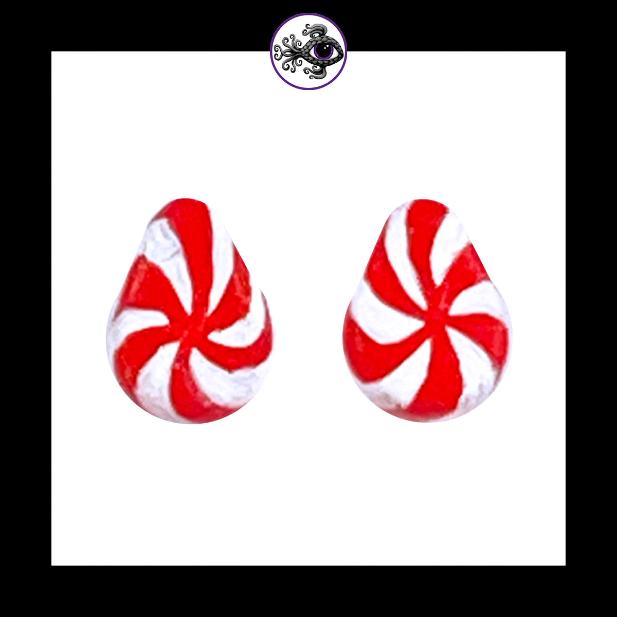 Plugs - 1g 7mm Candy Cane Teardrop - Hand Painted & Sculpted Clay Gauge Earrings