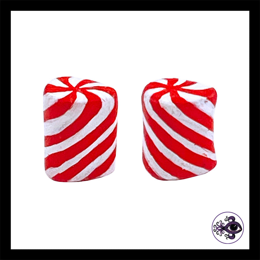 Plugs - 1g 7mm Candy Cane Teardrop - Hand Painted & Sculpted Clay Gauge Earrings