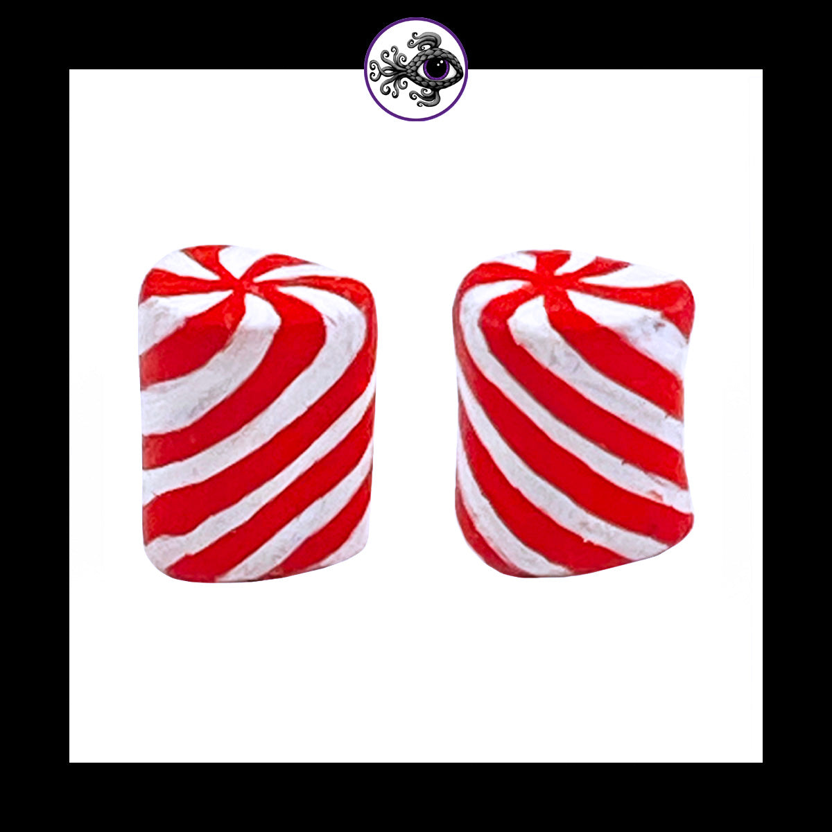 Plugs - 1g 7mm Candy Cane Teardrop - Hand Painted & Sculpted Clay Gauge Earrings