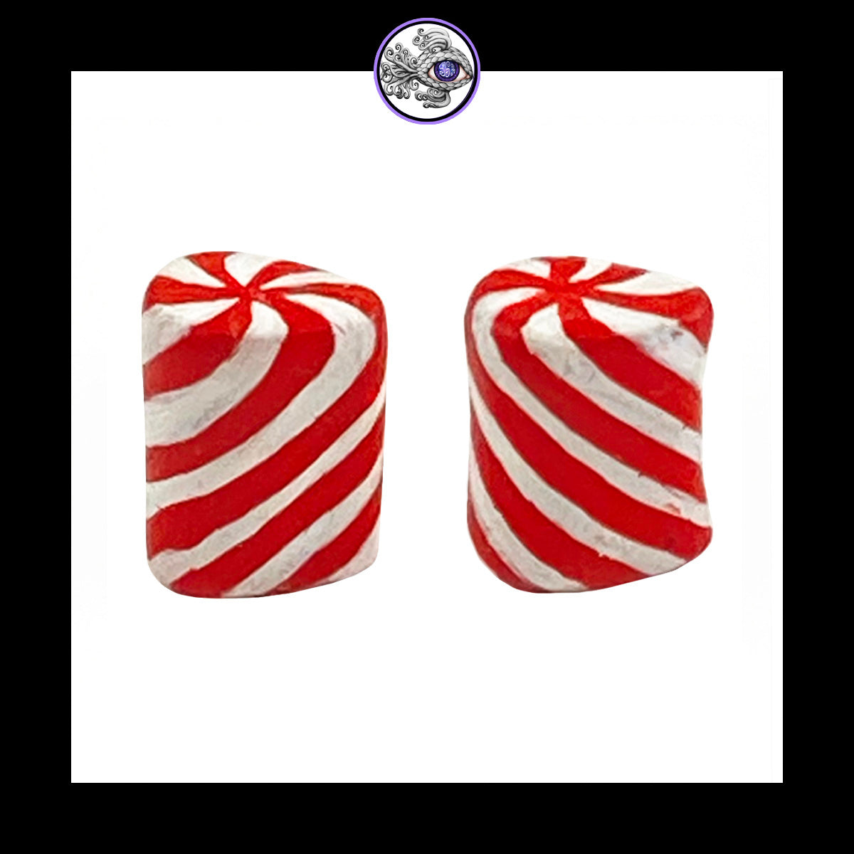 Plugs - 1g 7mm Candy Cane Teardrop - Hand Painted & Sculpted Clay Gauge Earrings