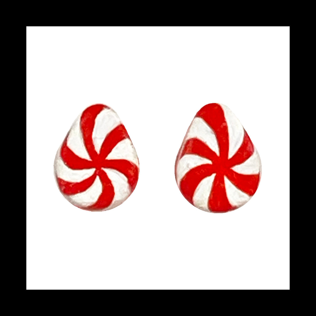 Plugs - 0g 8mm Candy Cane Teardrop - Hand Painted & Sculpted Clay Gauge Earrings