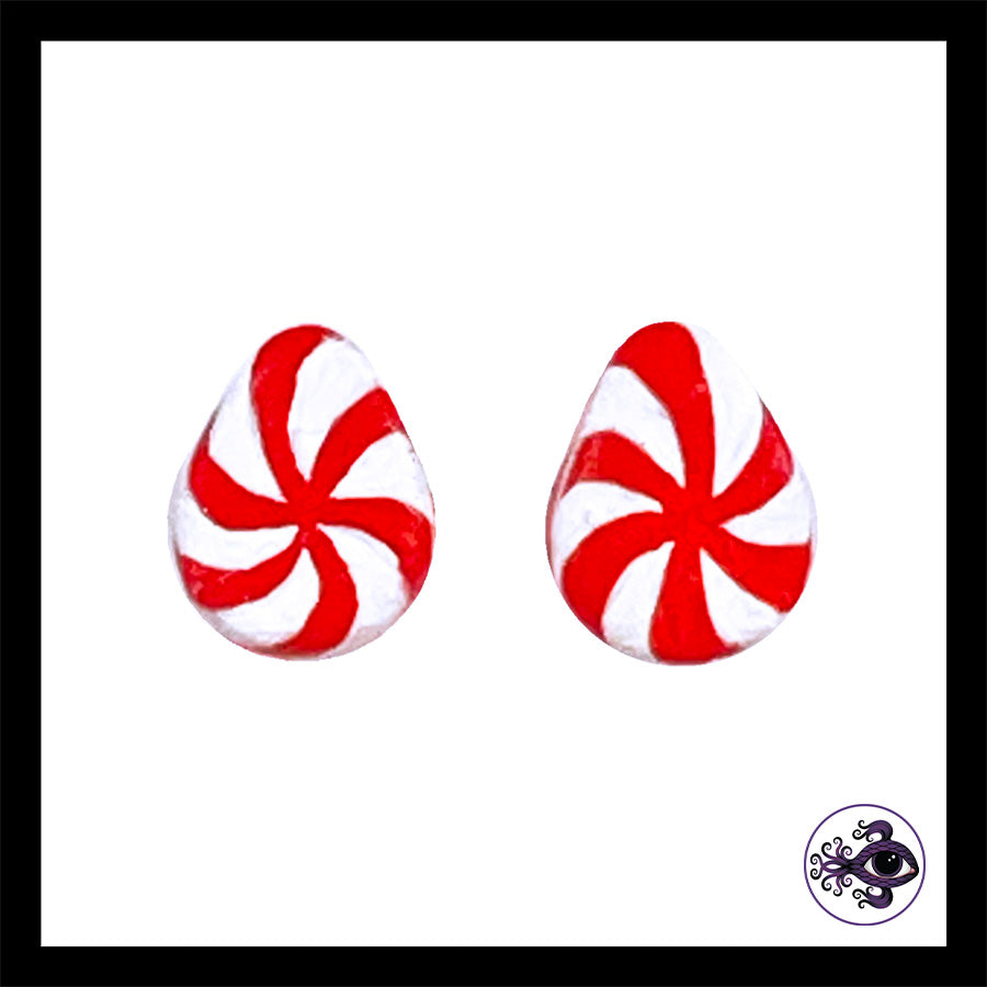 Plugs - 0g 8mm Candy Cane Teardrop - Hand Painted & Sculpted Clay Gauge Earrings