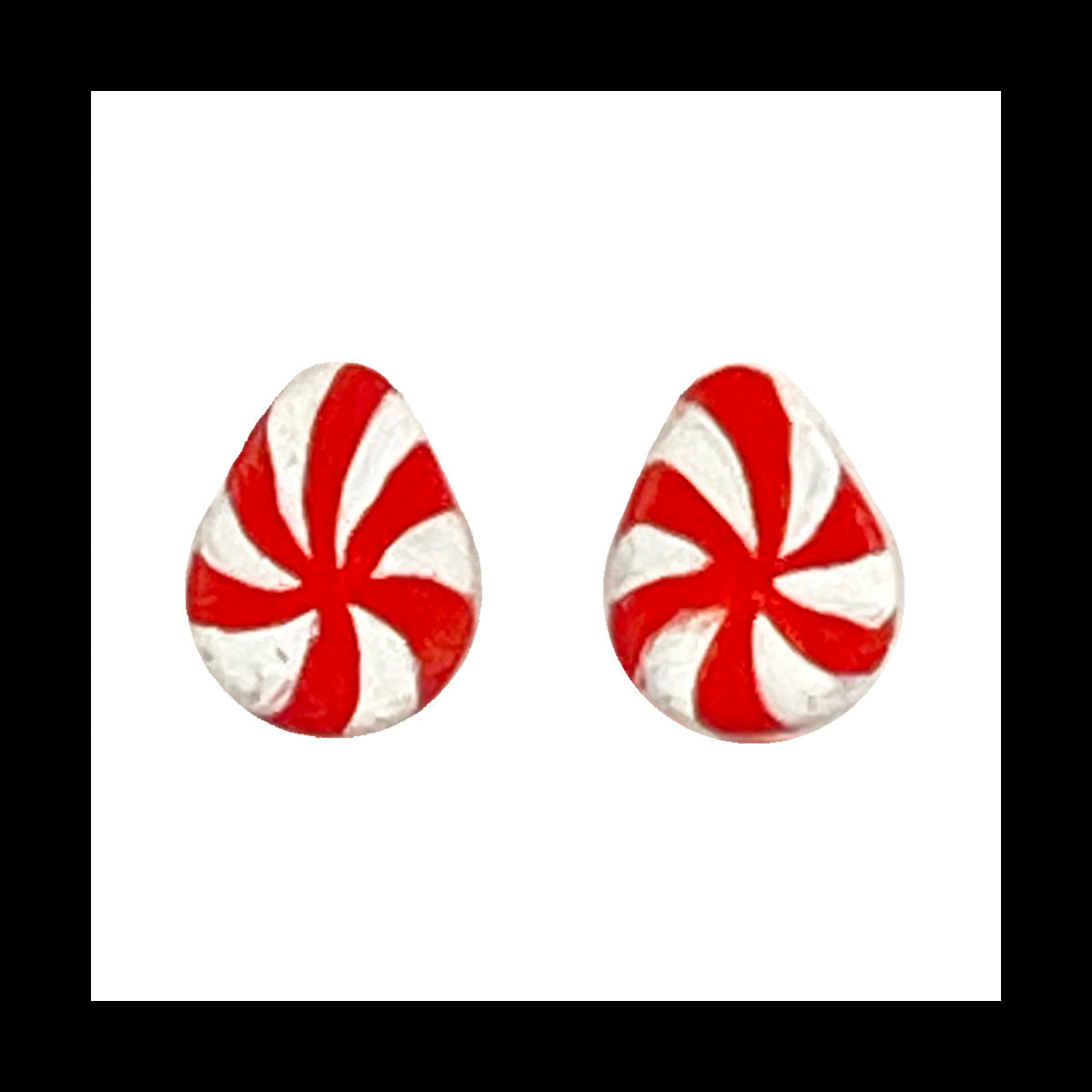 Plugs - 0g 8mm Candy Cane Teardrop - Hand Painted & Sculpted Clay Gauge Earrings