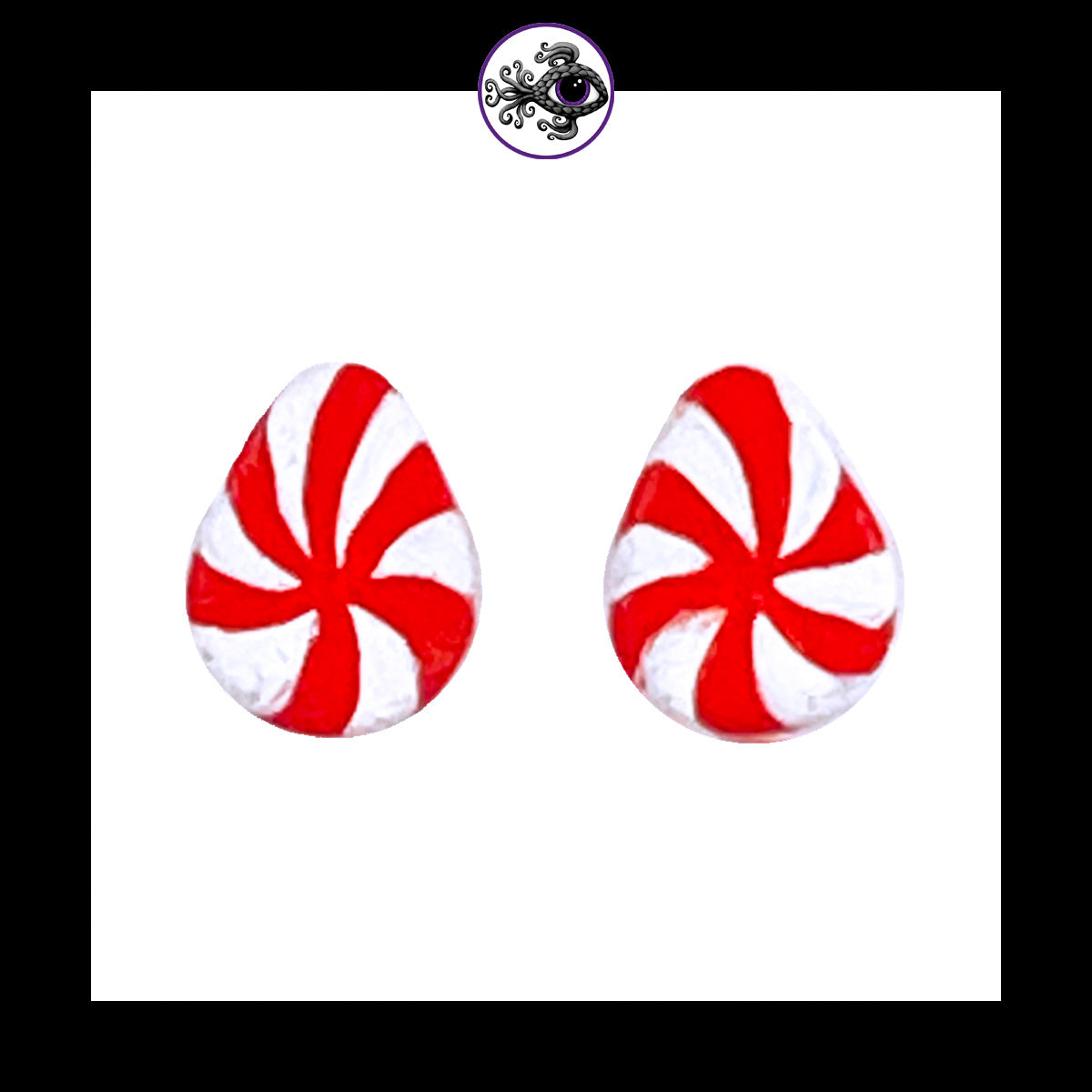 Plugs - 0g 8mm Candy Cane Teardrop - Hand Painted & Sculpted Clay Gauge Earrings