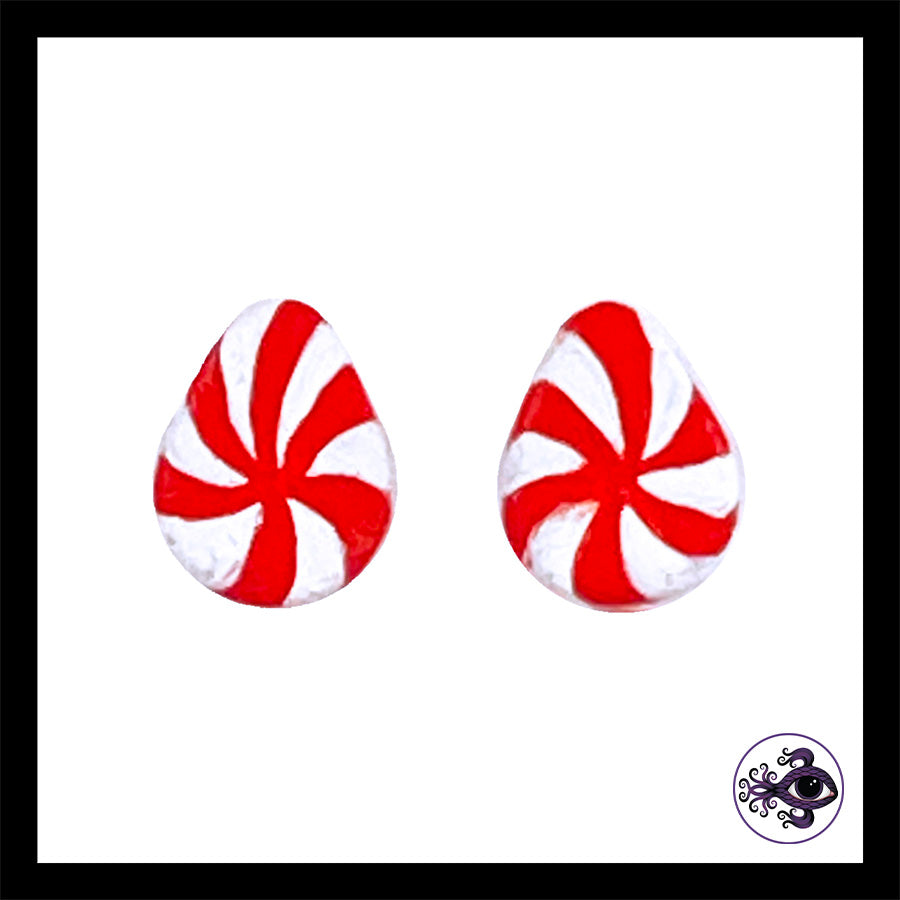 Plugs - 0g 8mm Candy Cane Teardrop - Hand Painted & Sculpted Clay Gauge Earrings