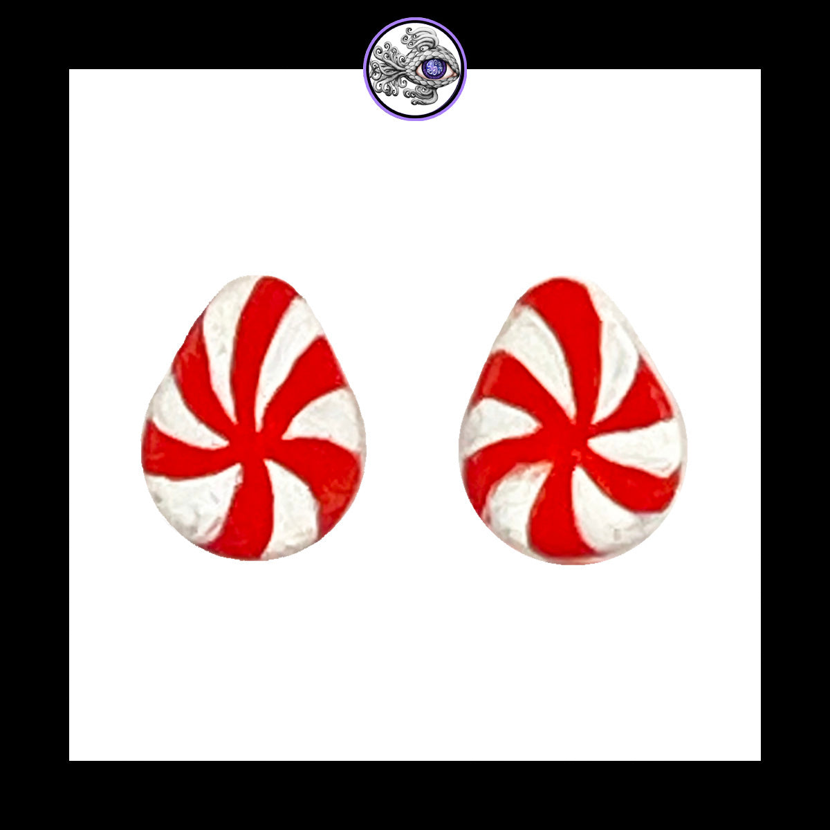 Plugs - 0g 8mm Candy Cane Teardrop - Hand Painted & Sculpted Clay Gauge Earrings