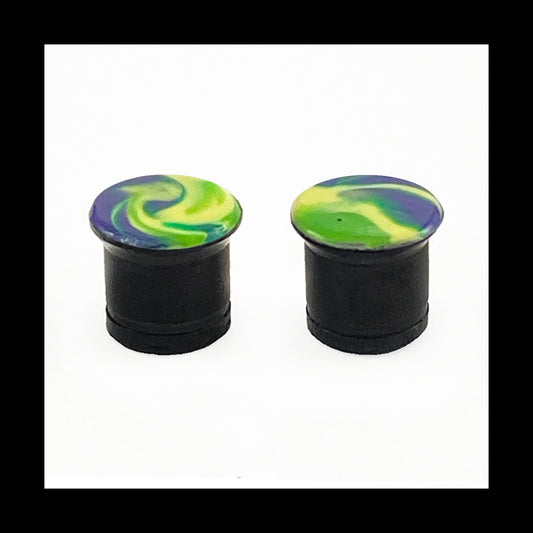 Plugs - 00g 10mm Cool Swirls - Handmade Clay Gauge Earrings in Steel