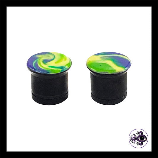Plugs - 00g 10mm Cool Swirls - Handmade Clay Gauge Earrings in Steel