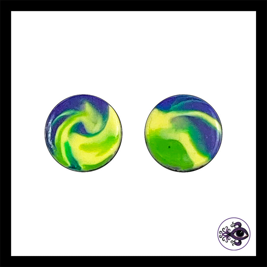 Plugs - 00g 10mm Cool Swirls - Handmade Clay Gauge Earrings in Steel