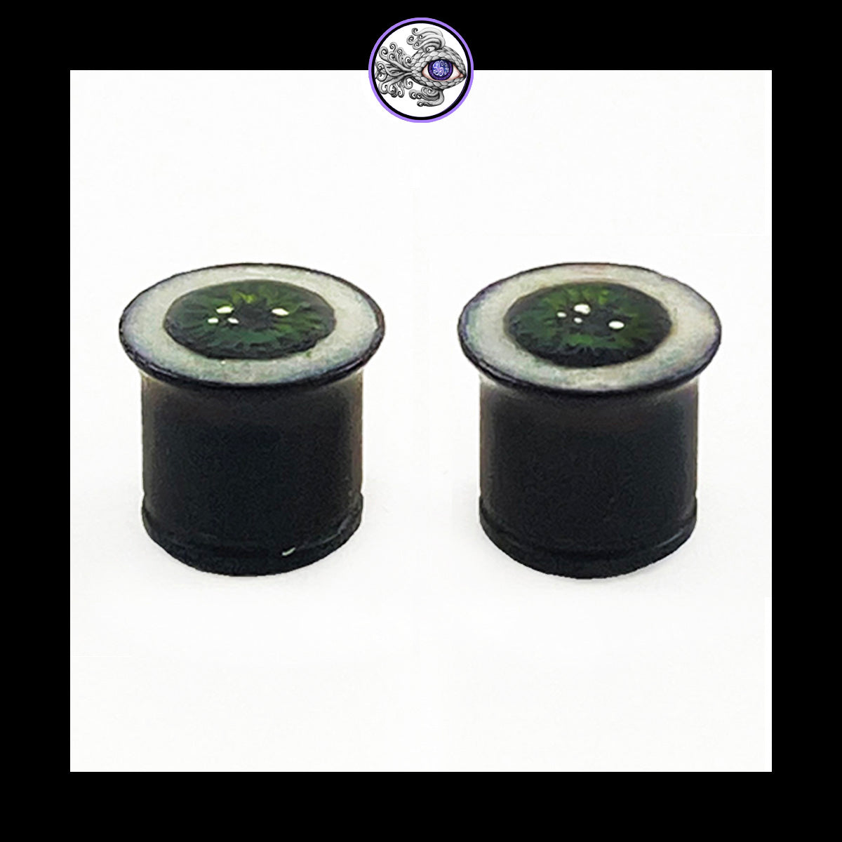 Plugs - 00g 10mm Green Eyes - Hand Painted Clay Gauge Earrings in Steel