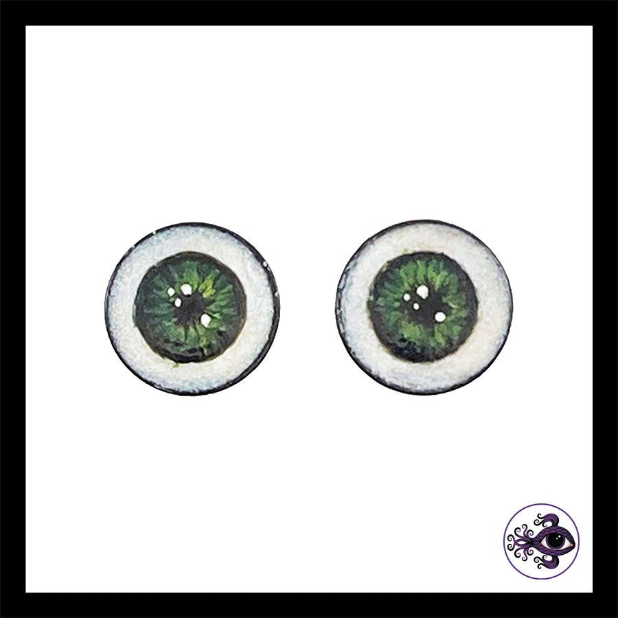 Plugs - 00g 10mm Green Eyes - Hand Painted Clay Gauge Earrings in Steel