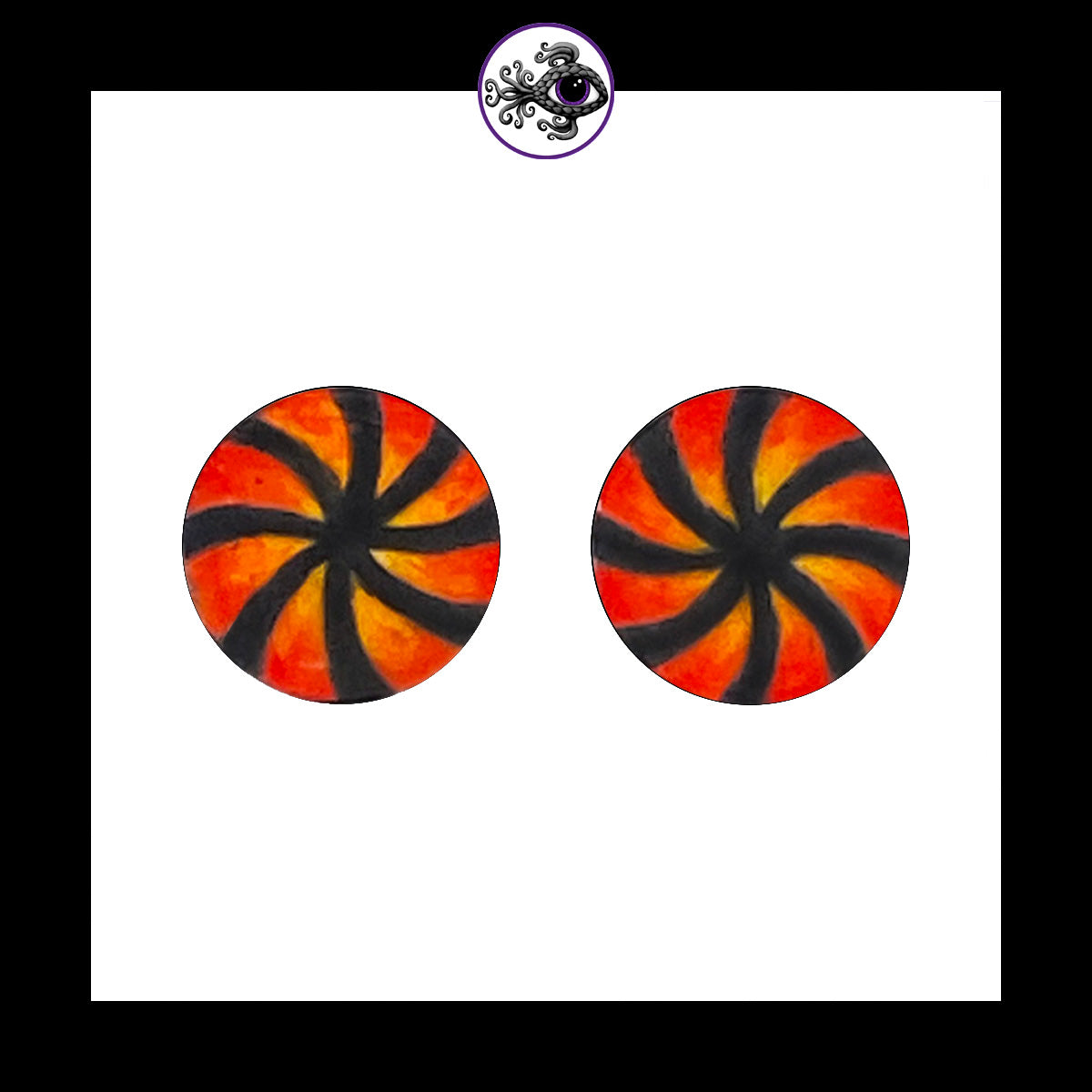 Plugs - 00g 10mm Red, Orange & Black Swirl - Hand Painted Clay Gauge Earrings in Steel
