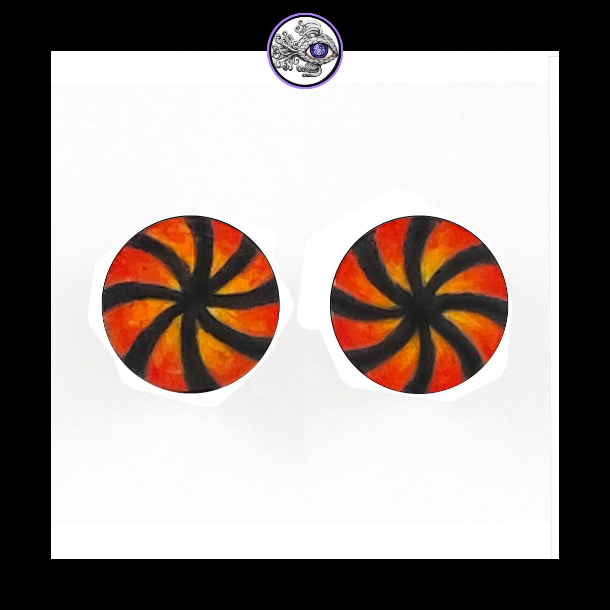 Plugs - 00g 10mm Red, Orange & Black Swirl - Hand Painted Clay Gauge Earrings in Steel