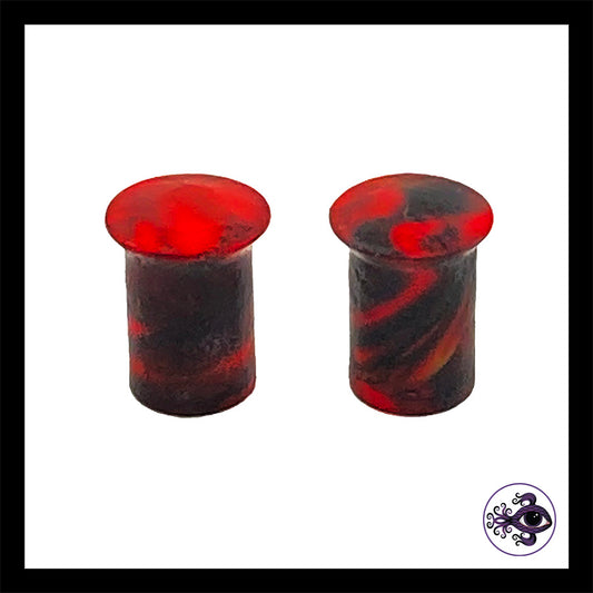 Plugs - 2g 6mm Red & Black Clay - Handmade Clay Gauge Earrings