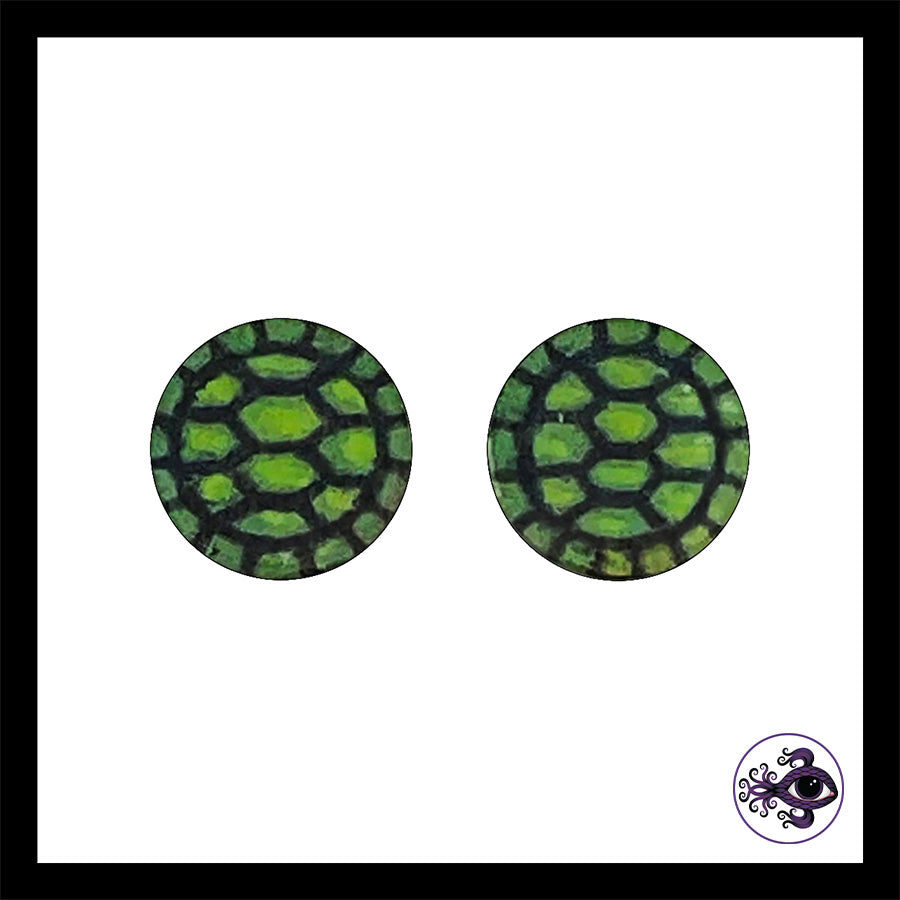 Plugs - 0g 8mm Turtle Shell - Hand Painted Clay Gauge Earrings in Steel