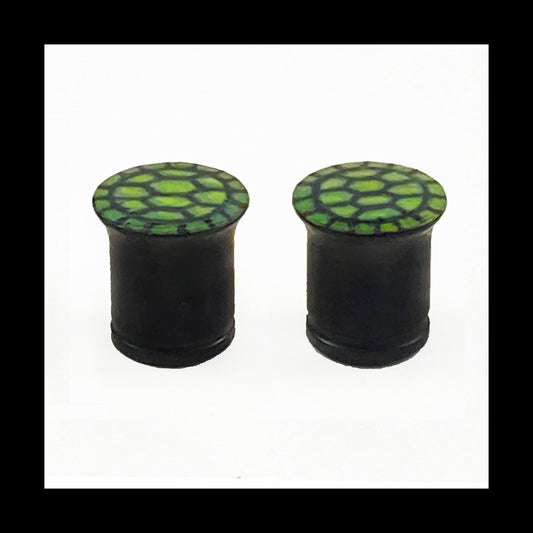 Plugs - 0g 8mm Turtle Shell - Hand Painted Clay Gauge Earrings in Steel