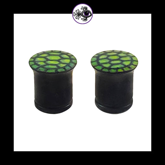 Plugs - 0g 8mm Turtle Shell - Hand Painted Clay Gauge Earrings in Steel