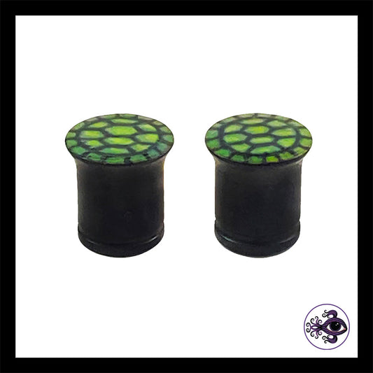 Plugs - 0g 8mm Turtle Shell - Hand Painted Clay Gauge Earrings in Steel